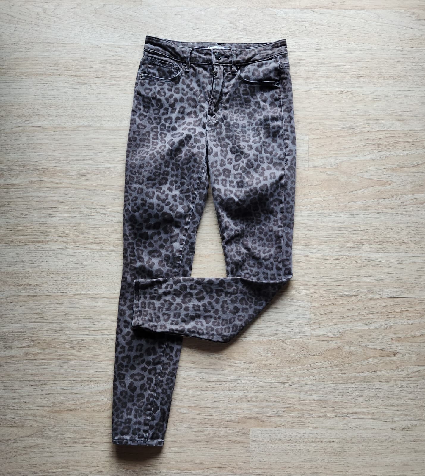 Good American Good Legs Leopard Skinny Jean Stretch Zip Grey Women's 4/27