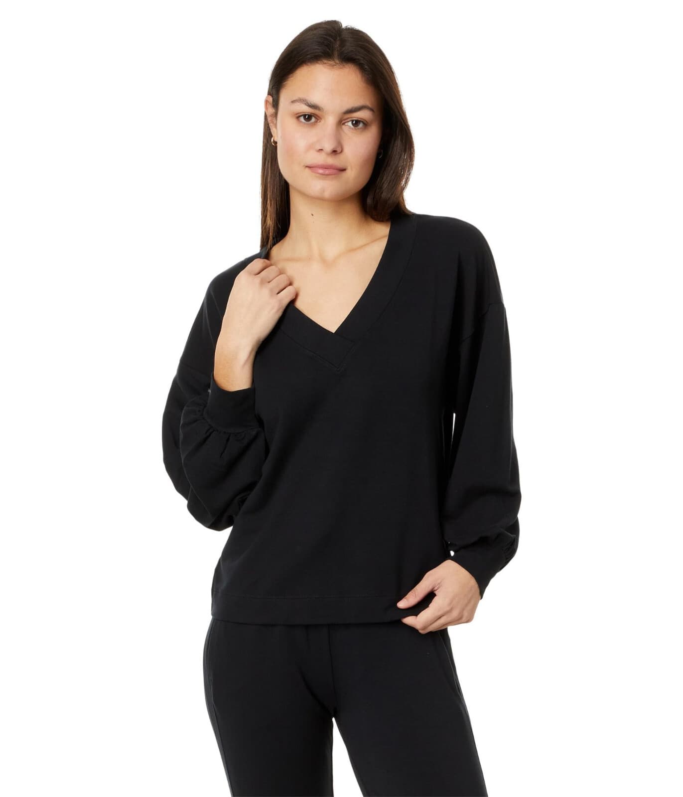 NWT Travis Mathew Women's XL Cloud Terry V-Neck Top Long Sleeve Tencel Black