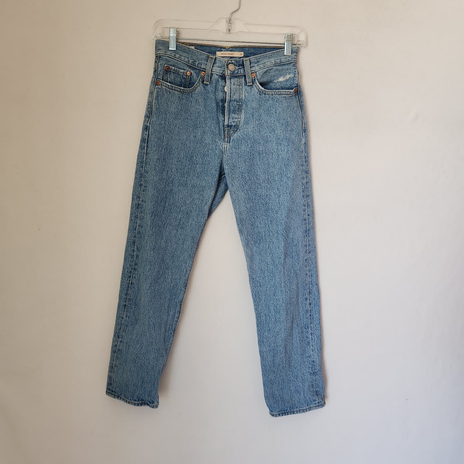 Levi's Premium Big E Wedgie Straight Jeans Button-Fly Cotton Blue Women's 24x26