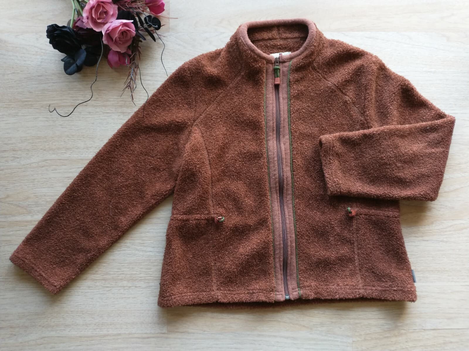 Woolrich Java Heather Acrylic Fleece Jacket Full-Zip Brown/Orange Women Sz.L