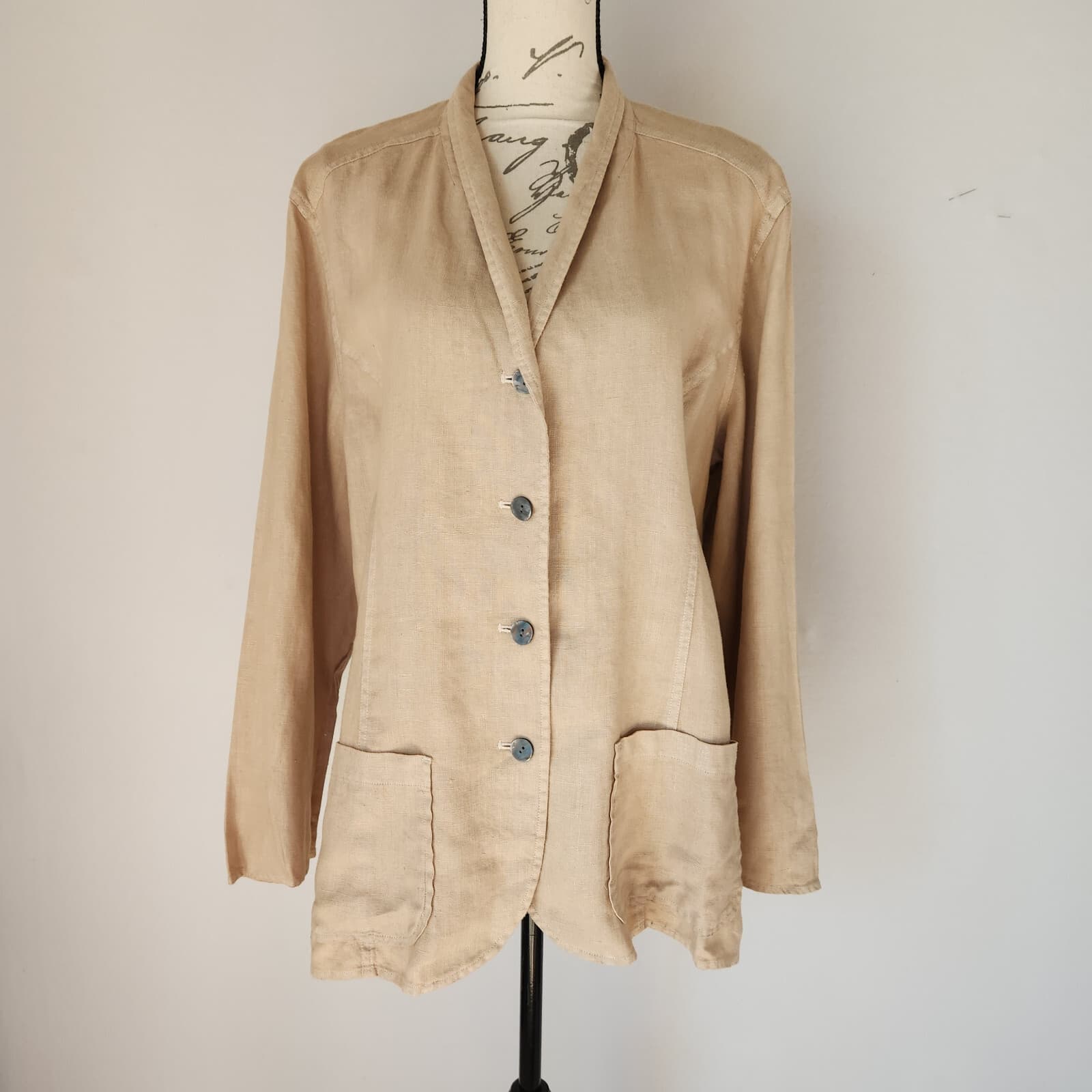 Vintage J.Jill Linen Tunic Blazer Jacket Natural Beige Women Bust 50" (L/XL)