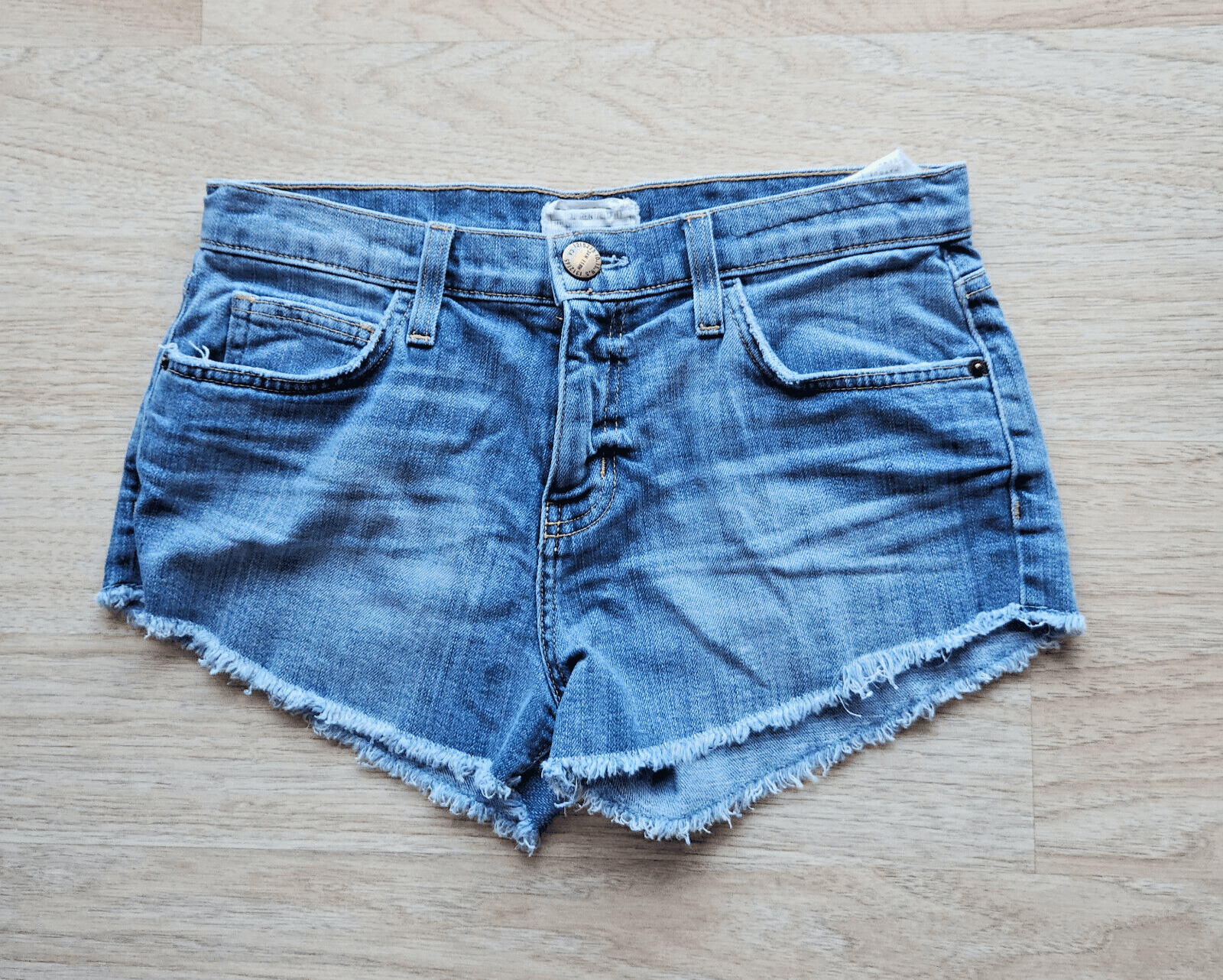 Current/Eliott The Gam Short Frayed Hem Relaxed Zip Stretch Blue Denim Women 25
