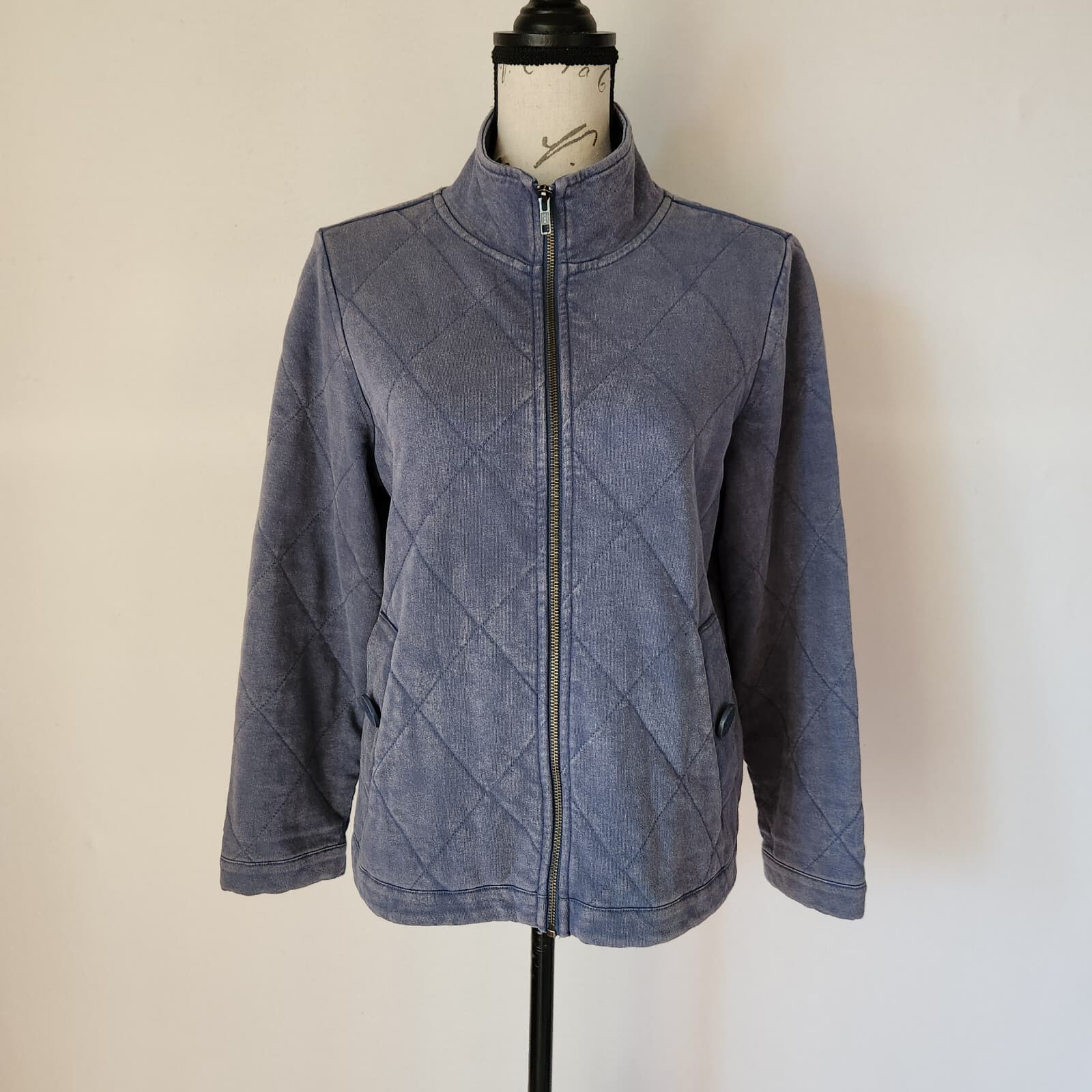 Habitat Quilted Insulated Jacket Zip-Up Mockneck Pocket Blue Cotton Women's XS