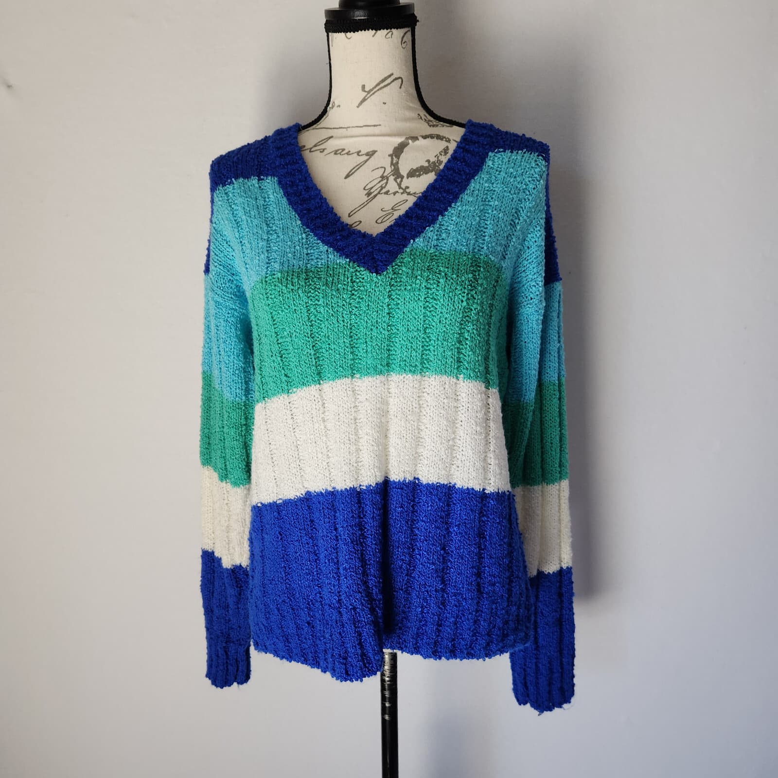 Vintage Diane Von Frustenberg Colorblock V-Neck Sweater Pullover Acrylic Women M