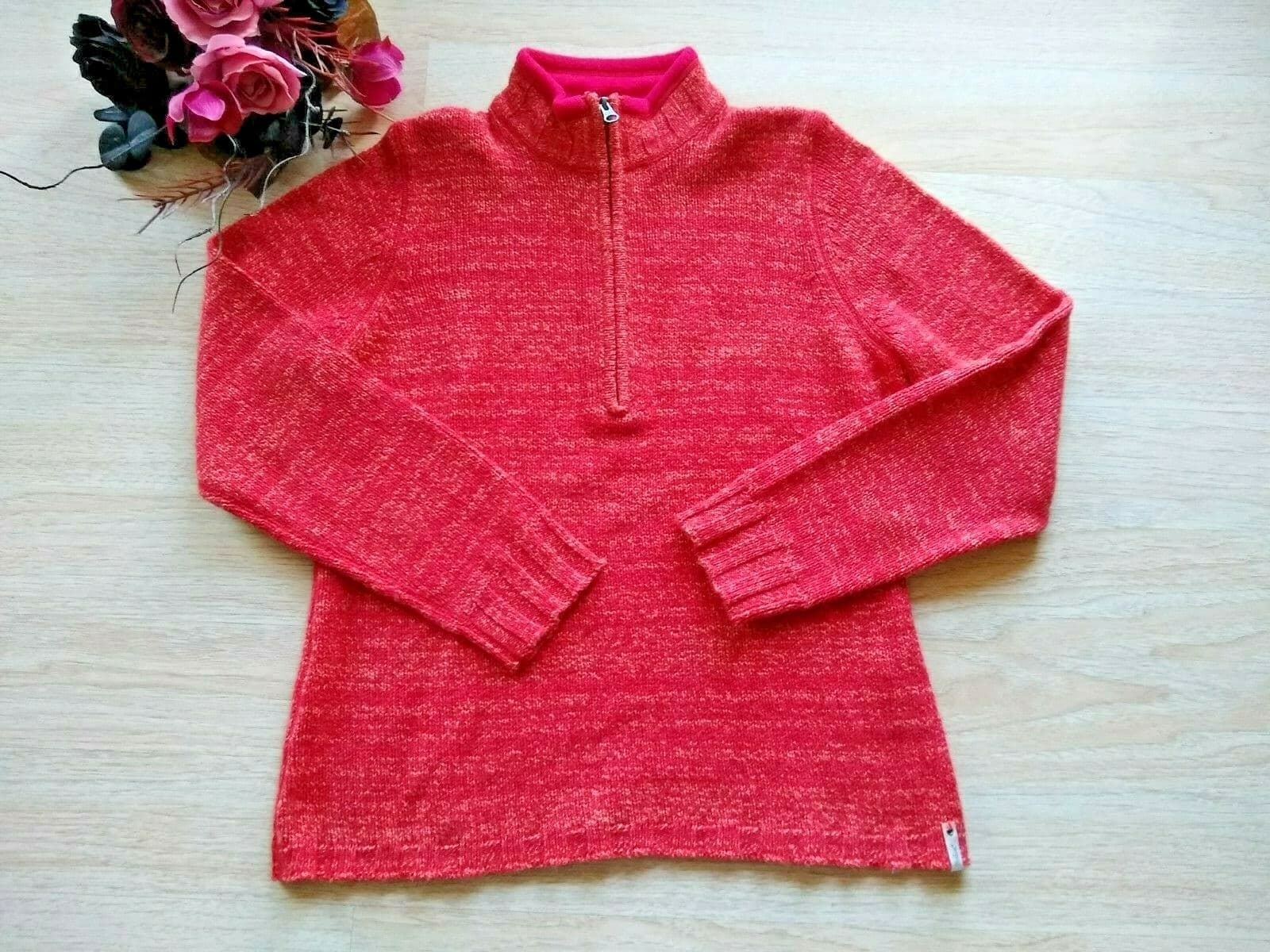 Woolrich Ramie Cotton Wool Blend Sweater 1/4-Zip Mock Neck Fleece-Neck Red Sz.L
