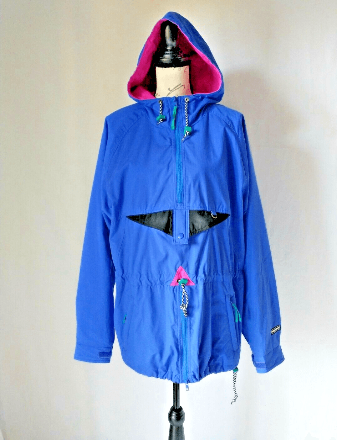 Vintage Helly Hansen Rain Windbreaker Hooded Jacket Zip-Up Blue Women Sz.M