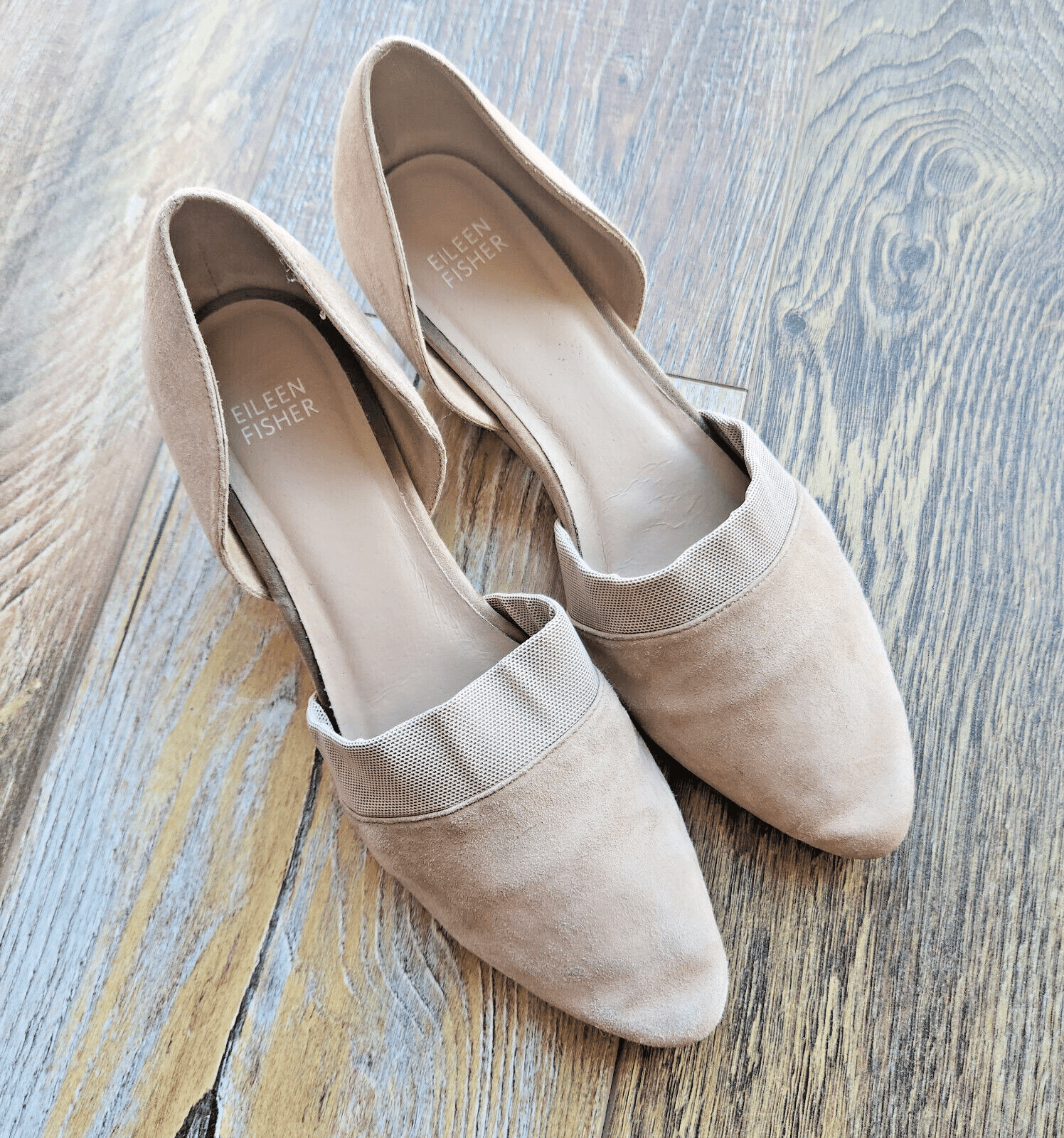 EILEEN FISHER Hilly Wedge d'Orsay Pump Slip-On Shoes Suede Beige Earth Women 8.5