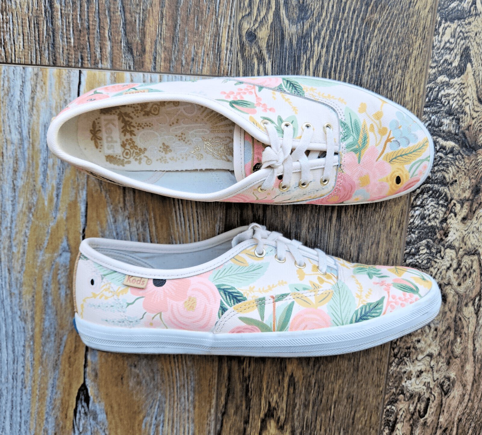 Keds x Rifle Paper Co. Premium Leather Floral Low Top Sneaker Lace-Up Women 7.5