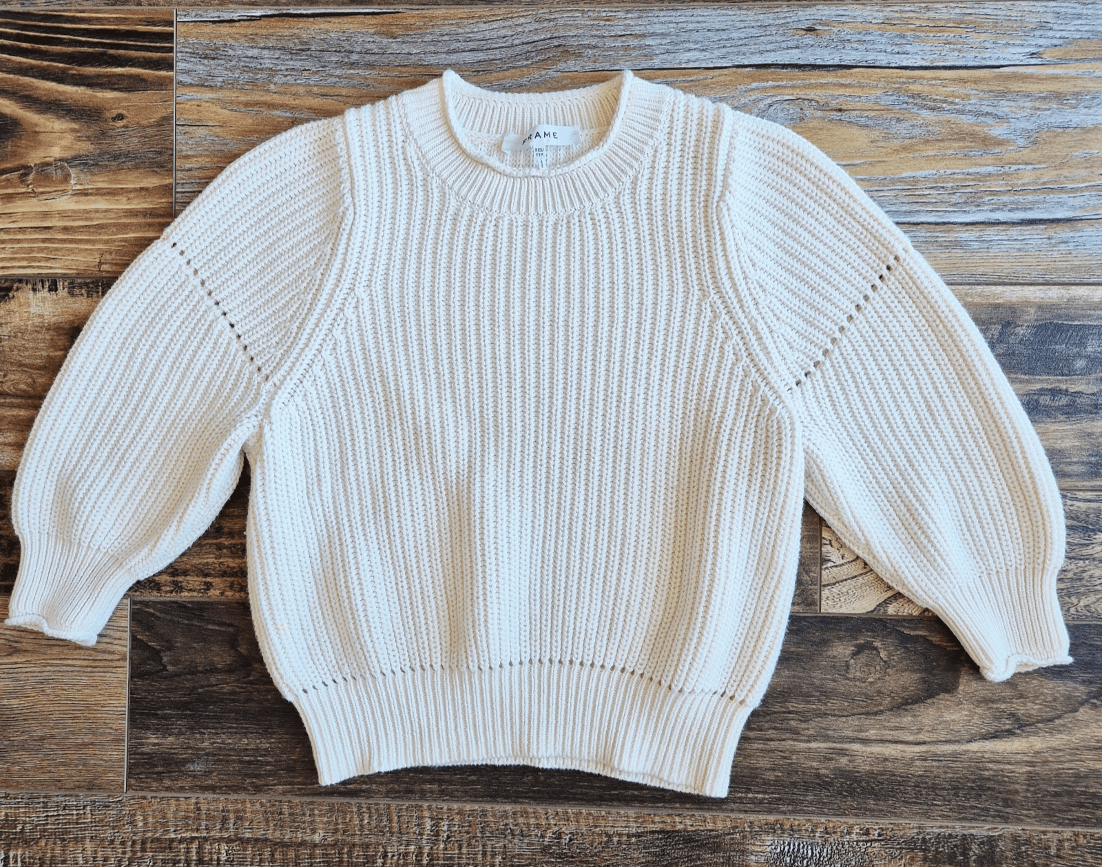 FRAME Cotton Cashmere Chunky Knit Sweater 3/4 Sleeve Off White Women's XXS