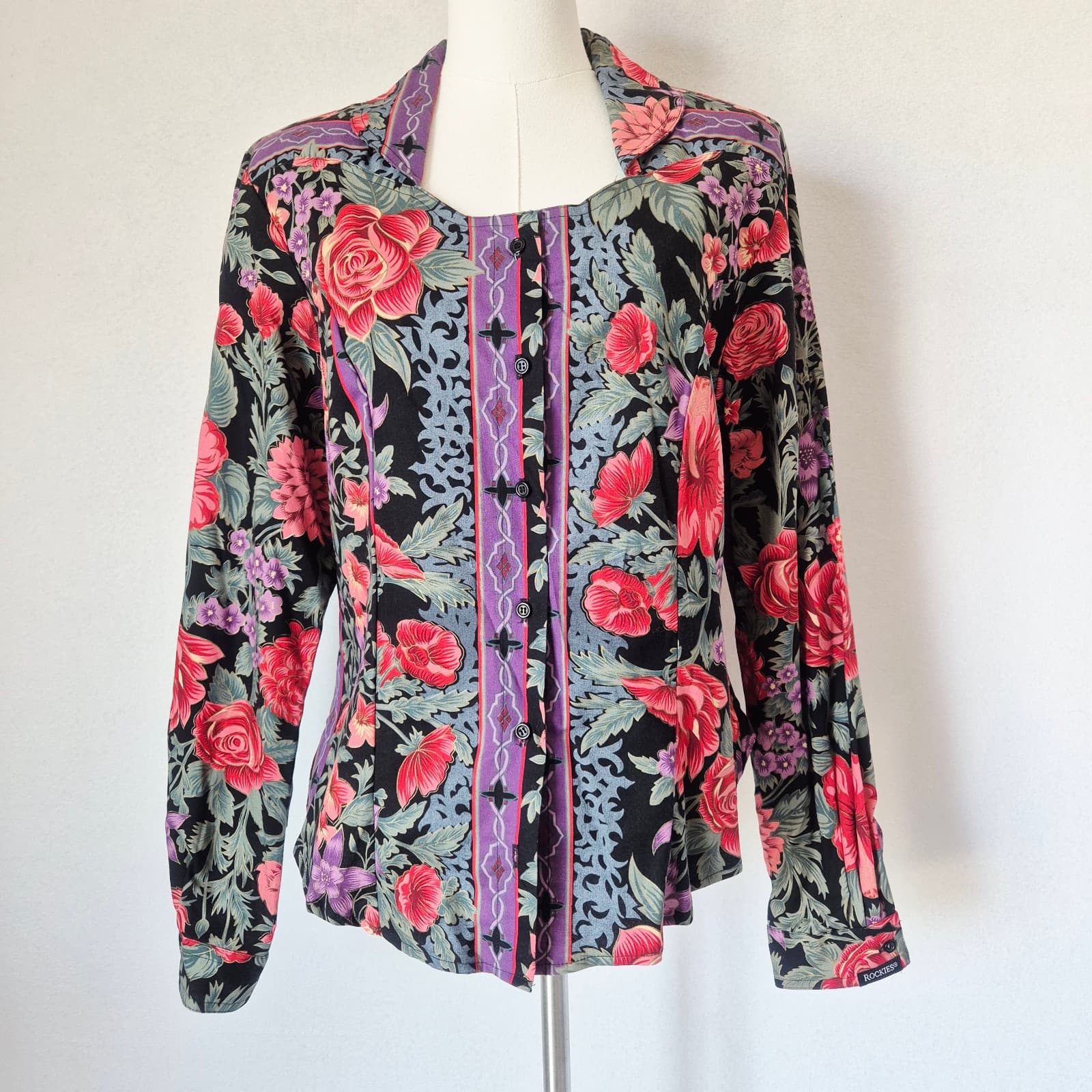 Vintage Rockies USA Made Floral Western Blouse Long Sleeve Button Women Bust 40"