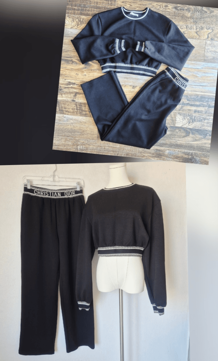 Christian Dior Set of Loungewear Spellout Cropped Sweatshirt Sweatpants Black 4