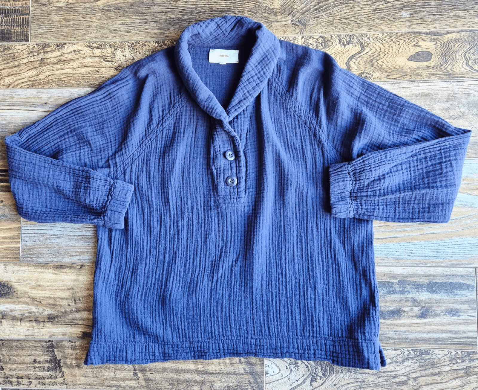 Xirena Qwynn Blue Gauze Shawl Collar Top Long Raglan Sleeves Cotton Women's XS