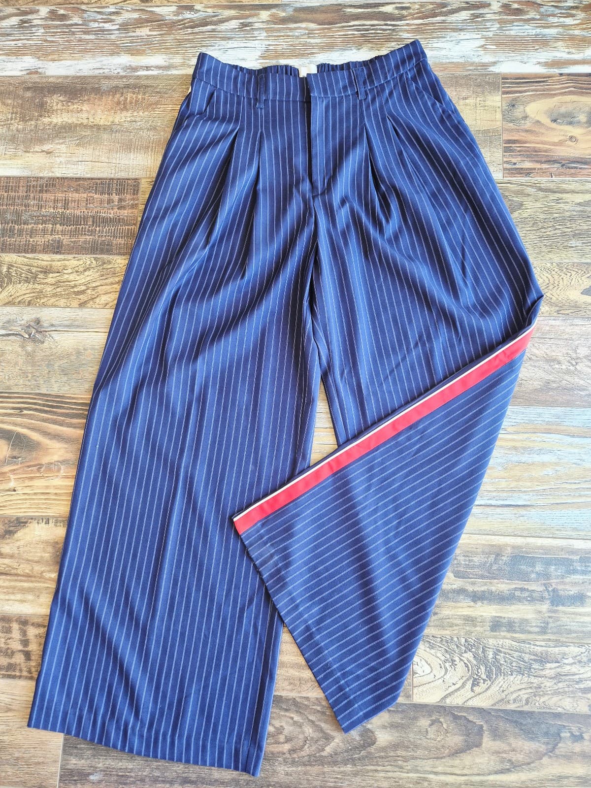 Maeve Anthropologie The Avery Pleated Wide-Leg Trouser Side-Stripe Blue Womens M