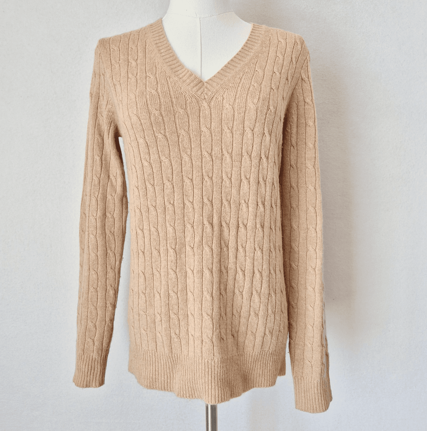 J.Crew Wool Rabbit Hair Blend Cable Knit V-Neck Sweater Beige Women's S #10315