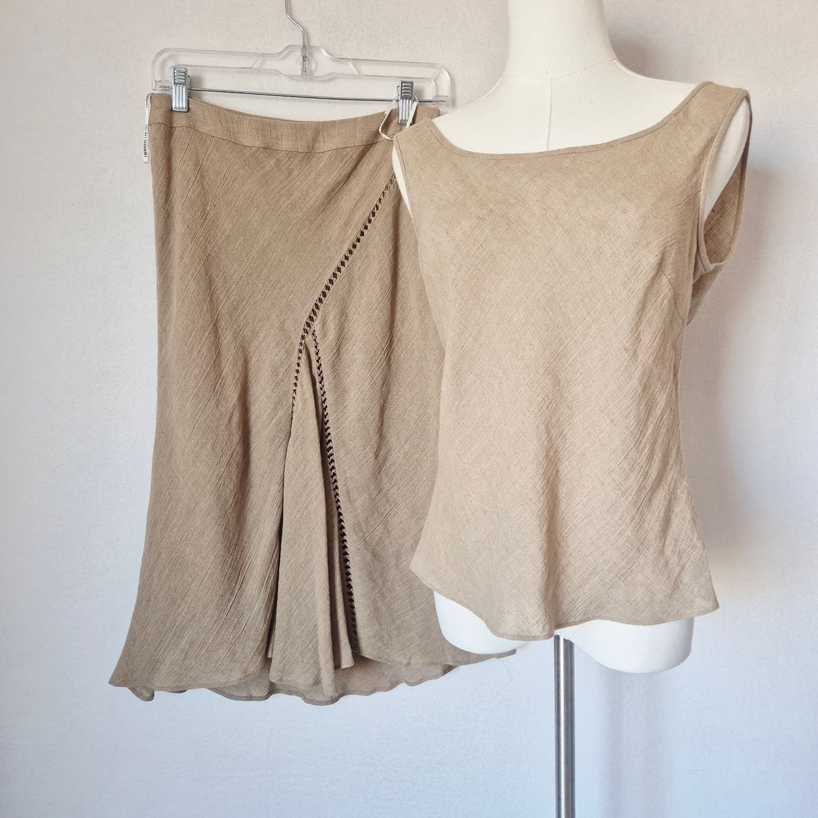 Vintage Lafayette 148 New York Set of Linen Tank Top A-Line Skirt Natural Sz.4