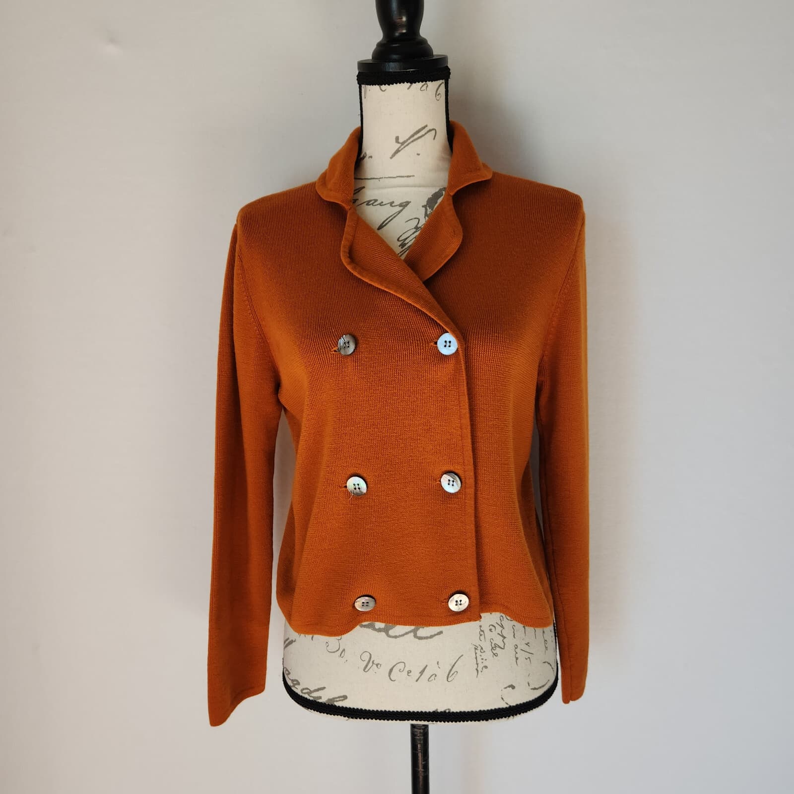 Vintage Valerie Stevens Extra Fine Merino Wool Double-Breast Sweater Orange Sz.S