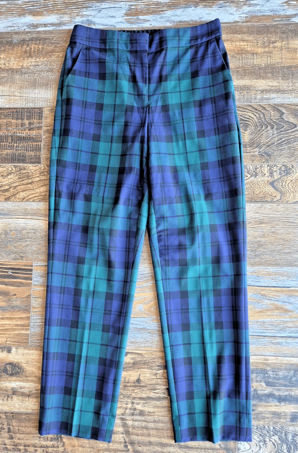 J.Crew Black Watch Tartan Plaid Slim Cropped Pants Blue Green Women's 2 #BT015