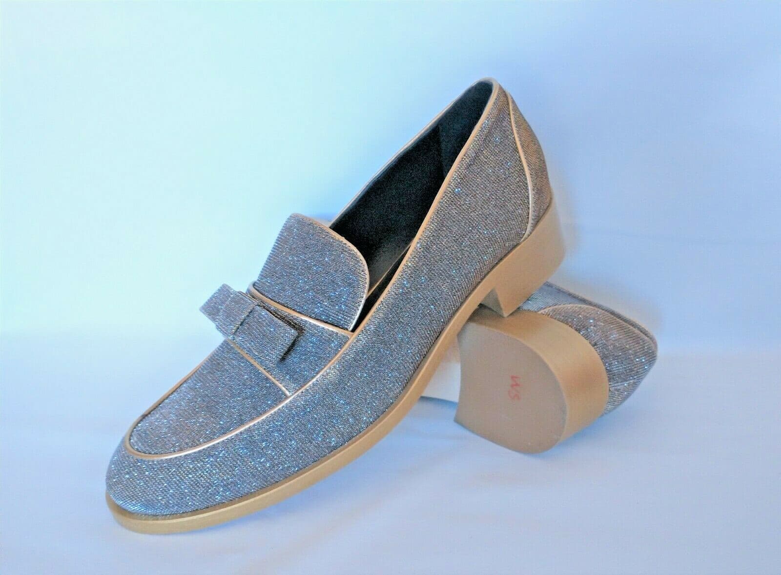NWoB DEIMILLE Made in Italy Women Silver Sparking Shoes Loafers Vero Cuoio EU41