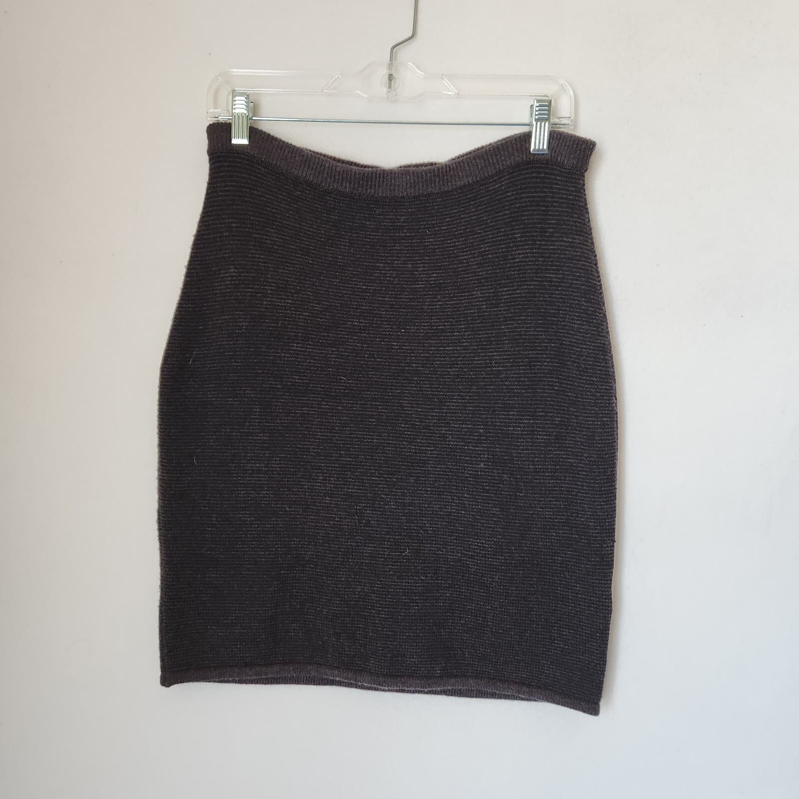 EILEEN FISHER Wool Blend Knit Mini Pencil Skirt Elastic Waist Black Brown Sz.XS