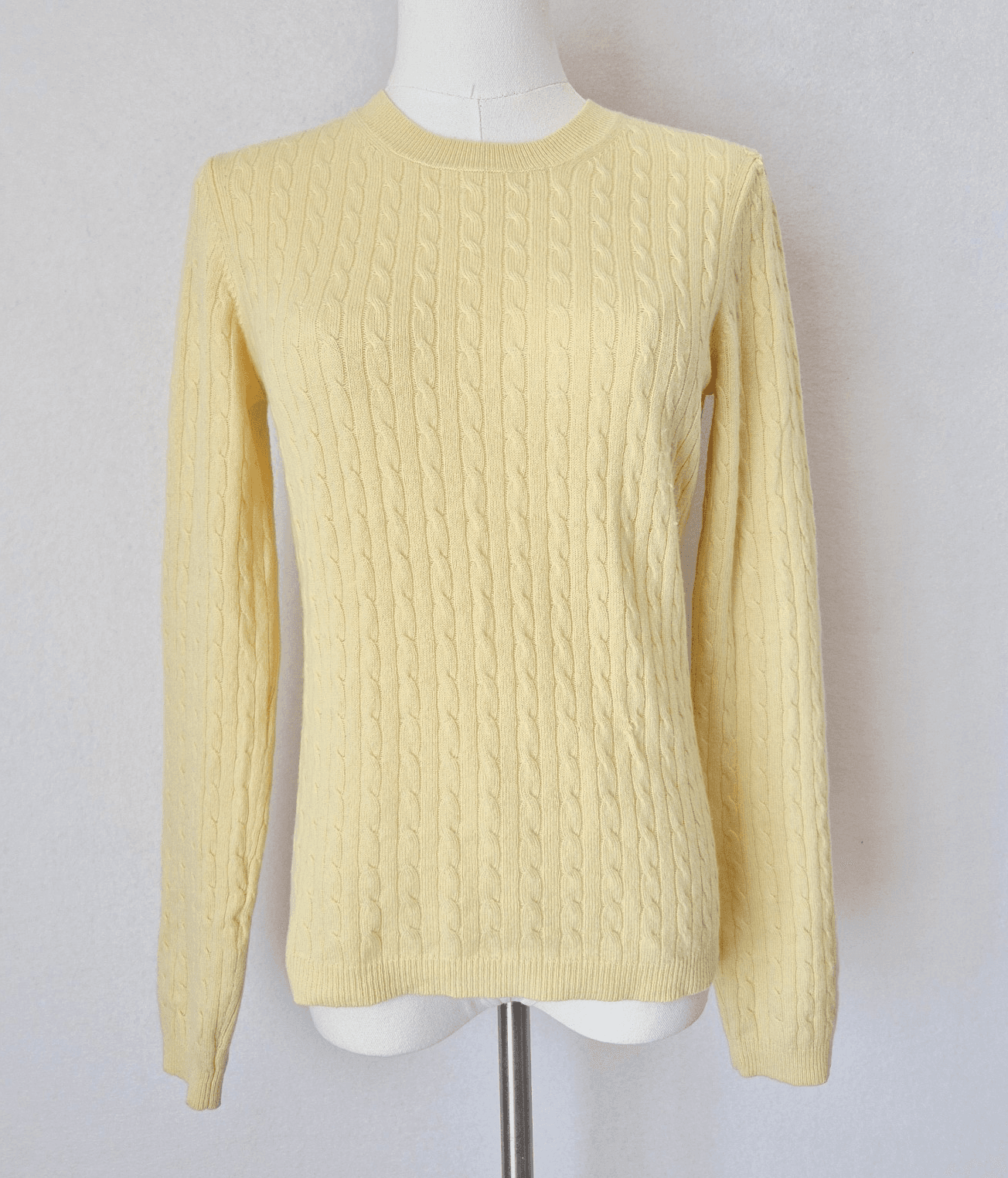 Vintage'90s Theory 100% Cashmere Cable Knit Crew Neck Sweater Yellow Women's S