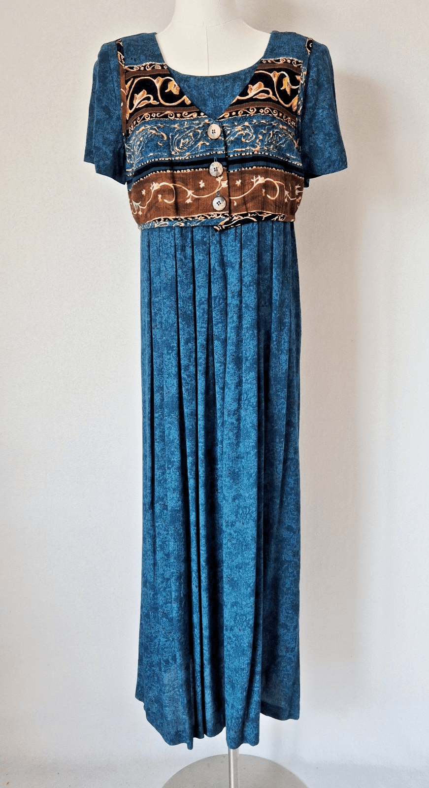 Vintage Carole Little Petite Dress Maxi Built-in Vest Pleated Rayon Crinkle Sz.6