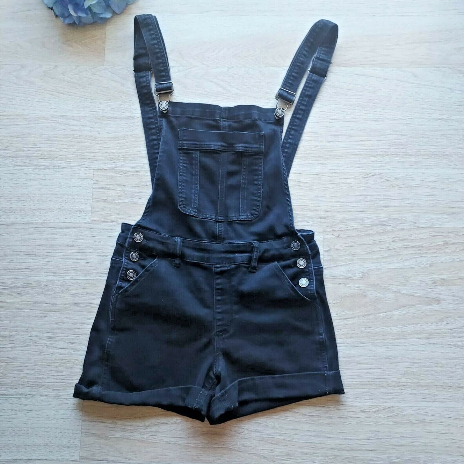KanCan Denim Overalls Shorts Stretch Black Cotton Blend Women Small