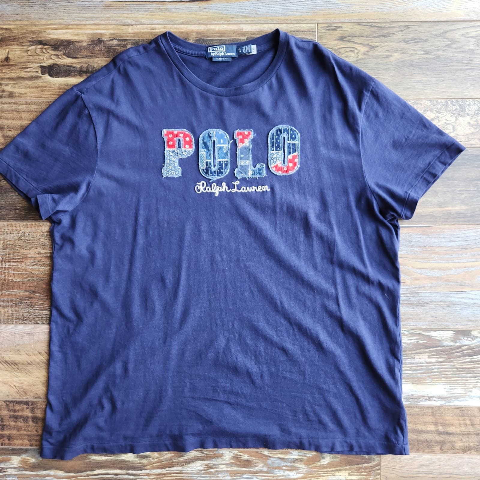 Polo by Ralph Lauren Logo Patchwork Appliqués Classic Fit T-Shirt Blue Men's XL