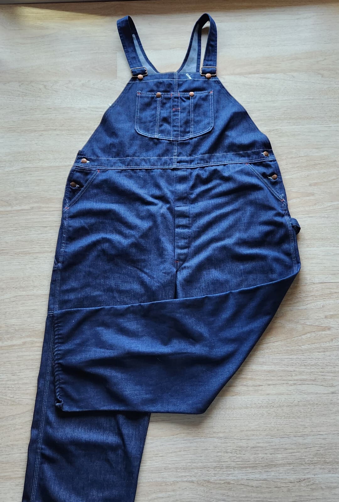 Vintage Montgomery Ward Men's 50x32 Blue Denim Work Overalls Bib Made in USA