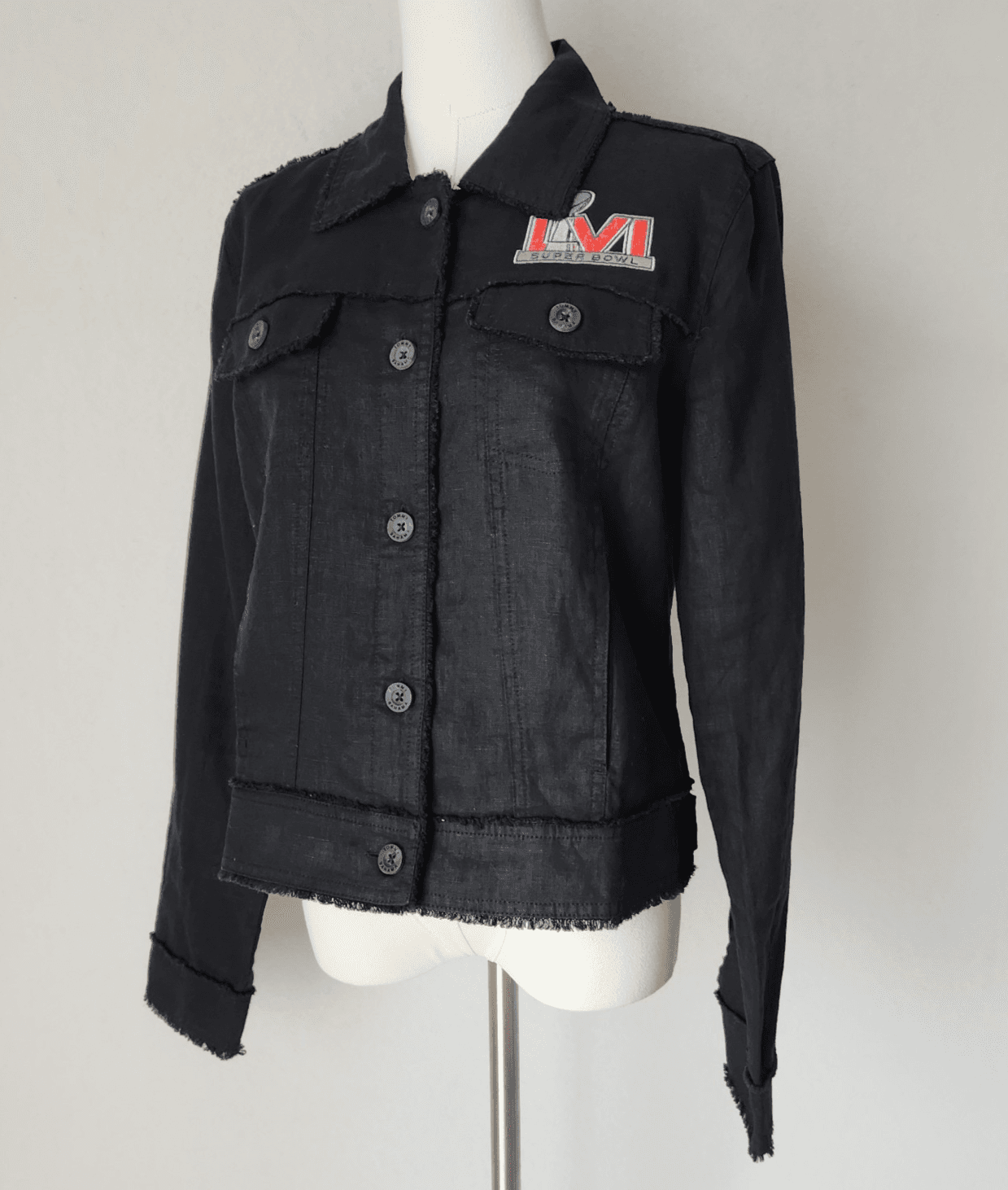 Tommy Bahama Two Palms Lagoon Live Super Bowl Linen Jacket Raw Edge Black Sz.S