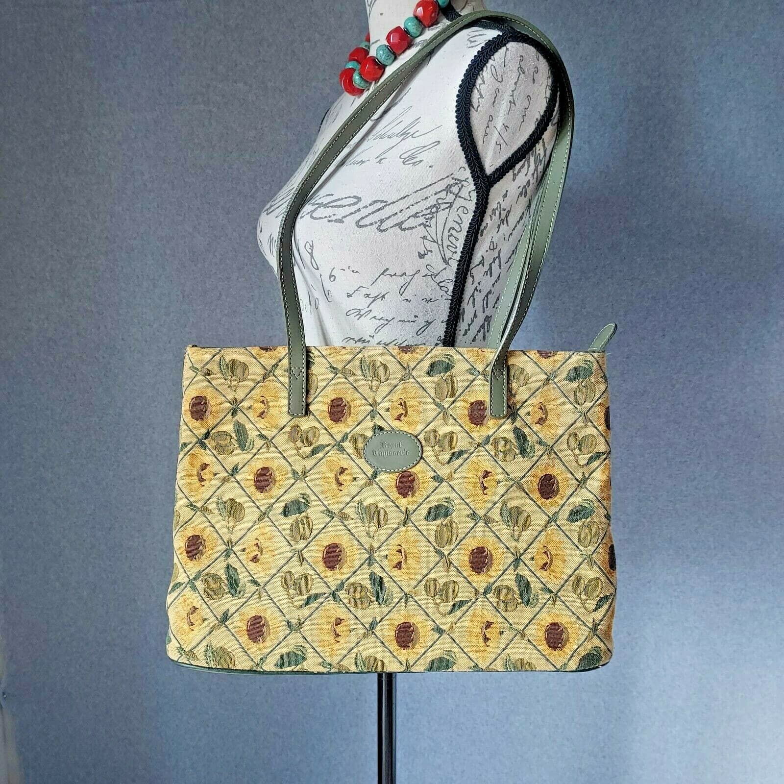 Royal Tapisserie Tapestry Sunflower Sherry Tote Shoulder Bag Zip Yellow Green