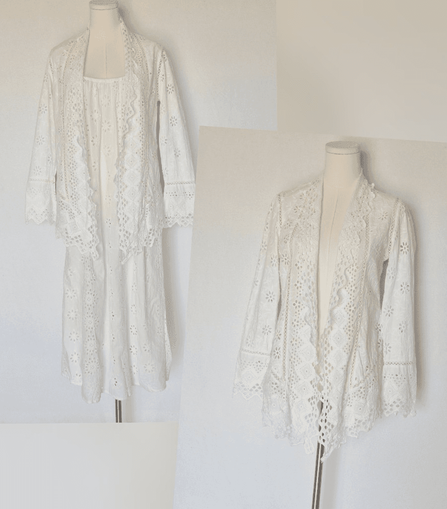 Lauren Ralph Lauren 2 Pc. White Eyelet Embroidered Open Jacket + Slip Dress Sz.S