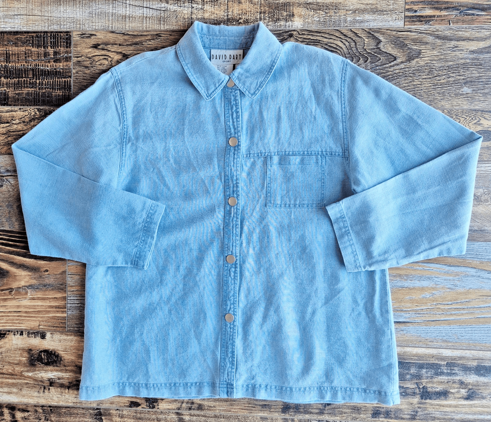 Vintge DAVID DART Sport Linen Blend Chambray Boxy Shirt Snap Pocket Women's S