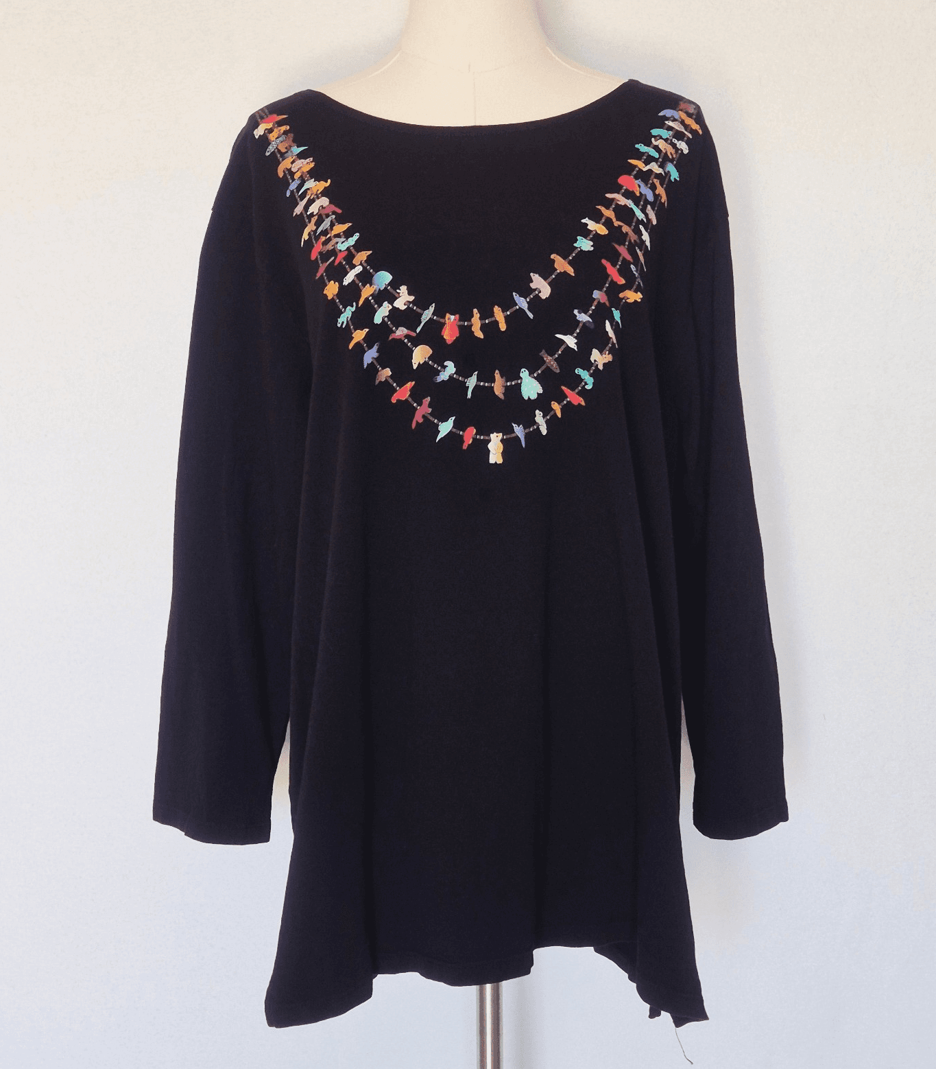 Sabaku Artwear USA Animal Necklace Tunic T-Shirt Long Sleeve Cotton Black Size L
