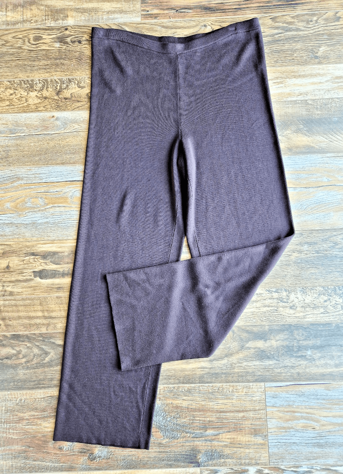 Vintage EILEEN FISHER Silk Blend Ribbed Knit Pull-On Pants Straight Brown Size L