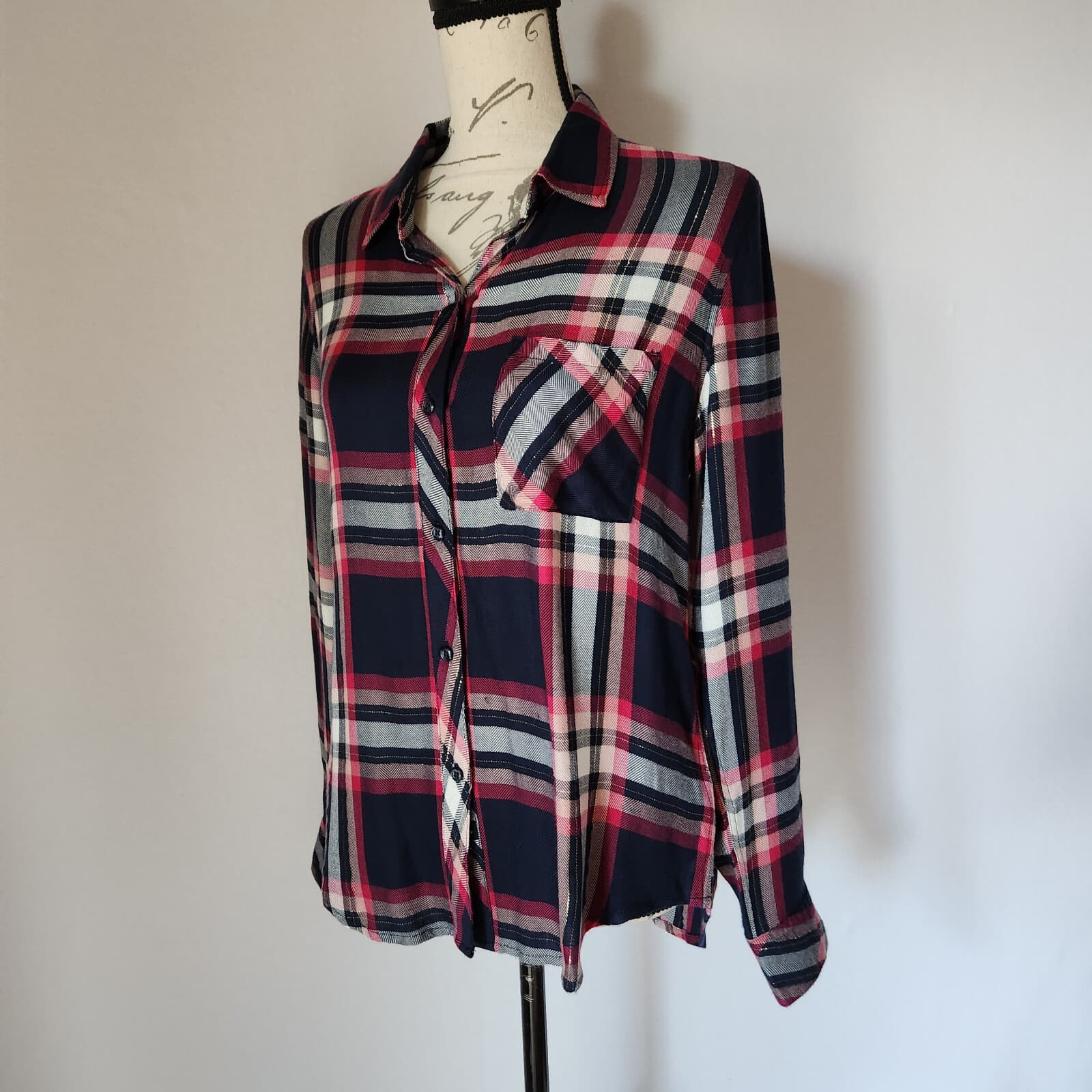 Rails Hunter Fuschia Plaid Button-Down Shirt Long Sleeve Pink Navy Women's S