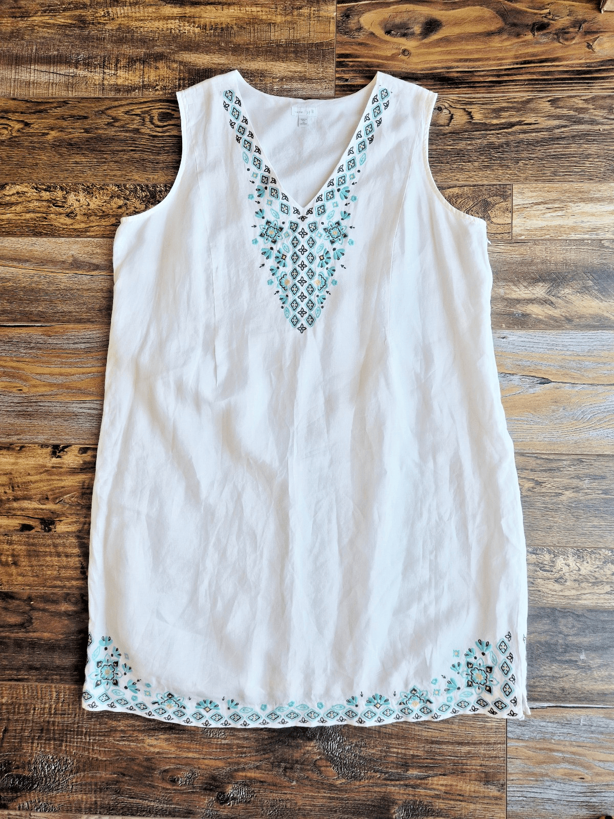 J.Jill Love Linen Embroidered Midi Shift Dress Sleeveless Lined White Women's 2X