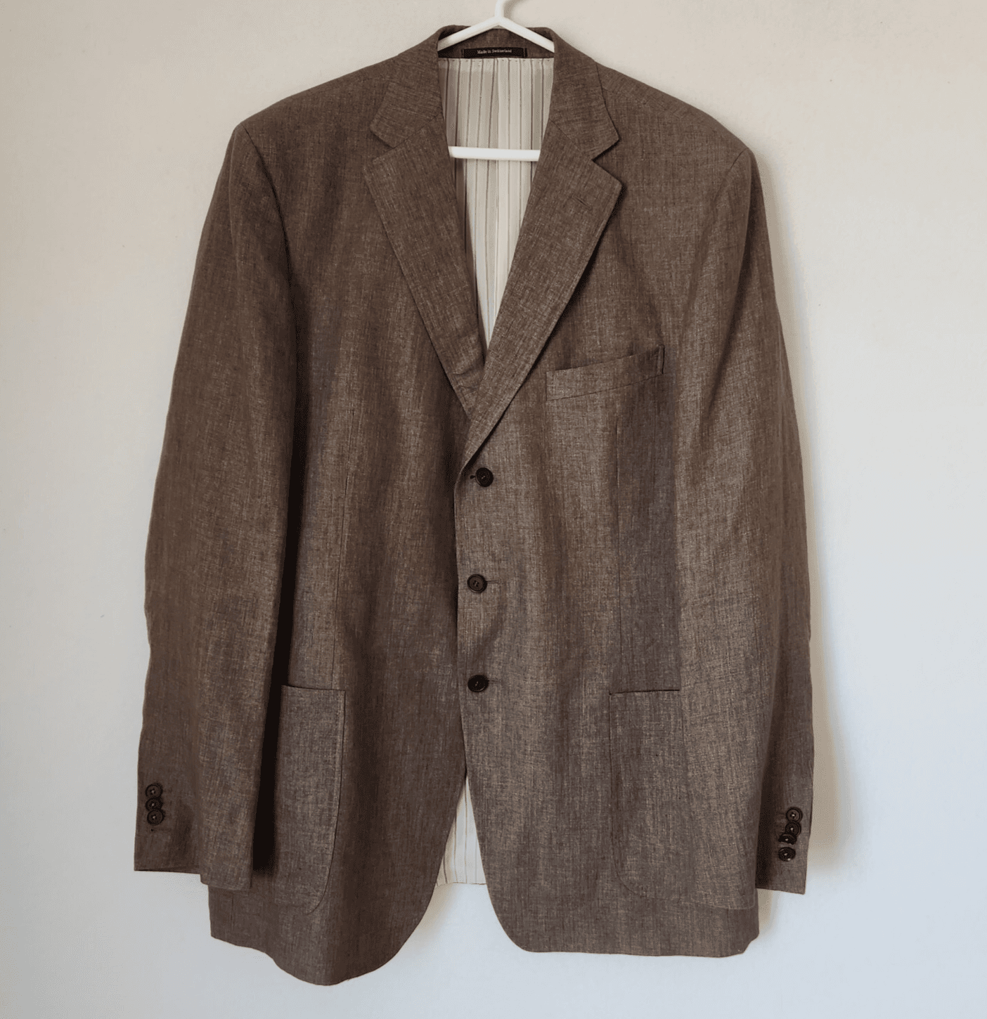 Ermenegildo Zegna Made in Switzerland 100% Linen Sport Coat Brown Men's 56L