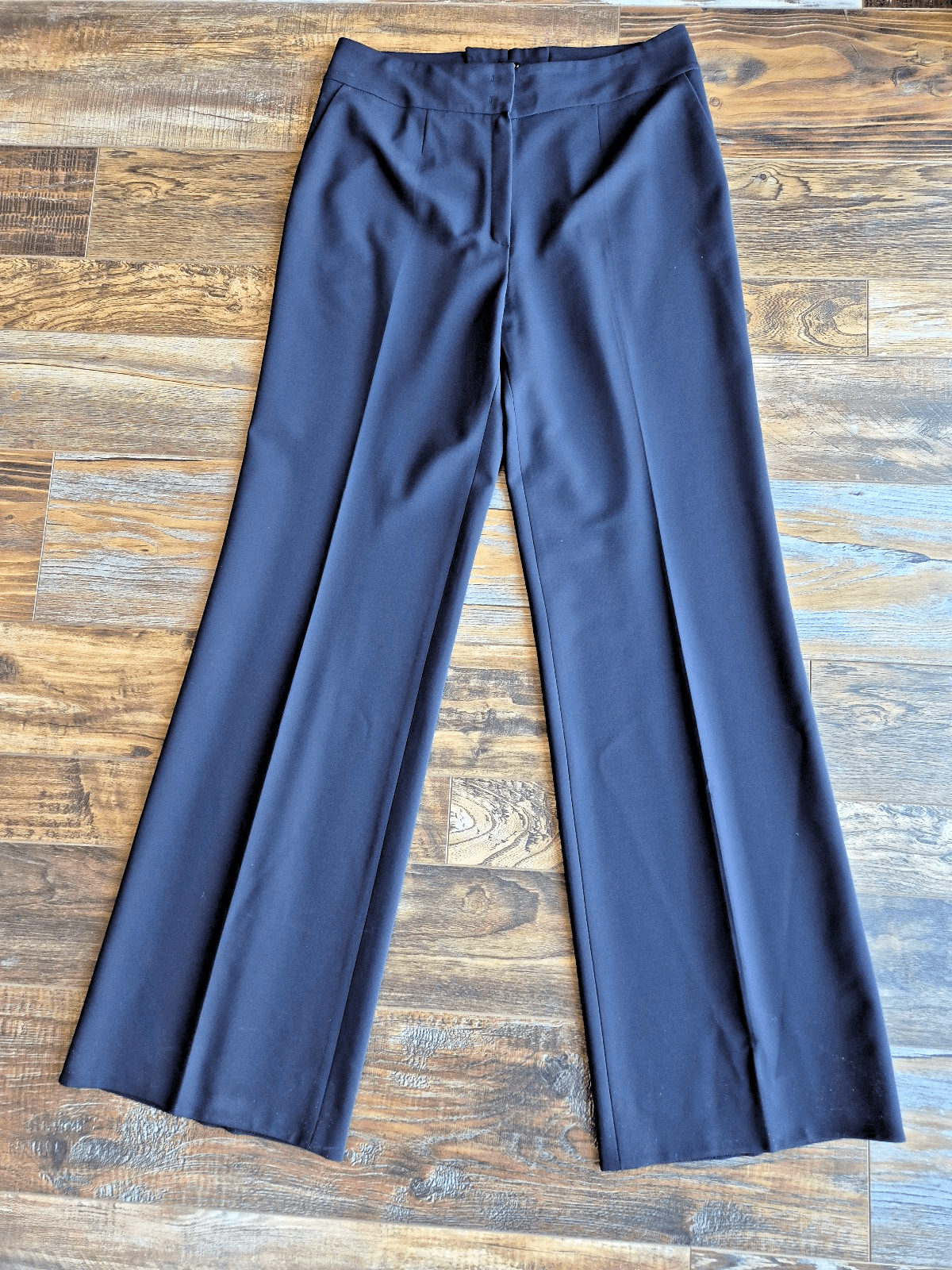 ESCADA Tawanda Straight-Wide Dress Pants High Rise Stretch Navy Blue Womn's 44