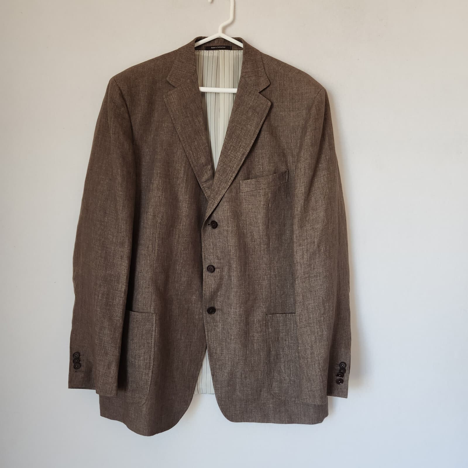 Ermenegildo Zegna Made in Switzerland 100% Linen Sport Coat Brown Men's 56L