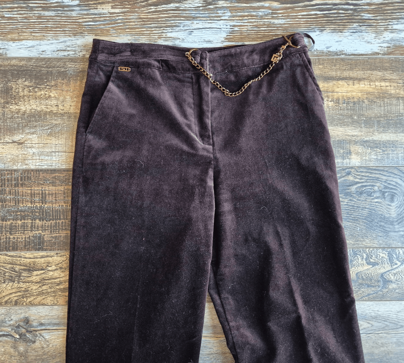 Vintage ST.JOHN SPORT Marie Gray Velvet Chain-Accent Straight Pants Brown Size 4