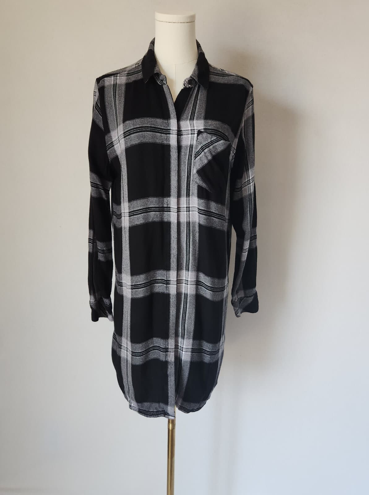 Rails Sawyer Plaid Flannel Mini Shirt Dress Long Sleeve Pocket Black Cinda Sz.M