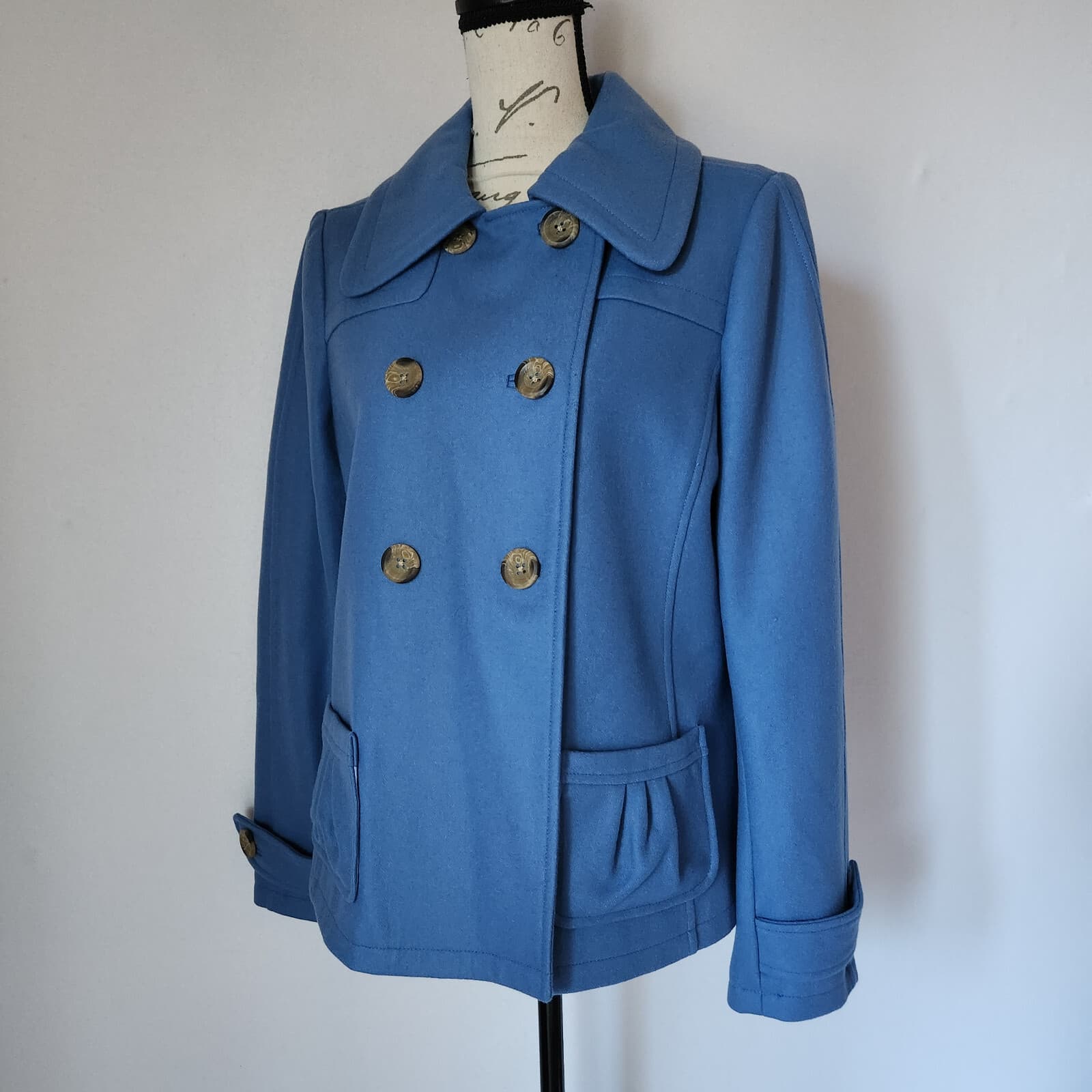 Sundance Made in Italy New Horizons Peacoat Double Breast Wool Blend Blue Sz.M
