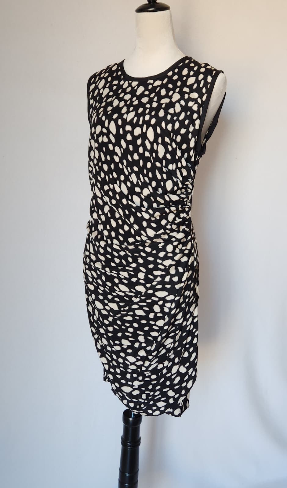 NWT Sea New York Leopard Silk Blend Mini Dress Ruched Waist Black Beige Sz.10