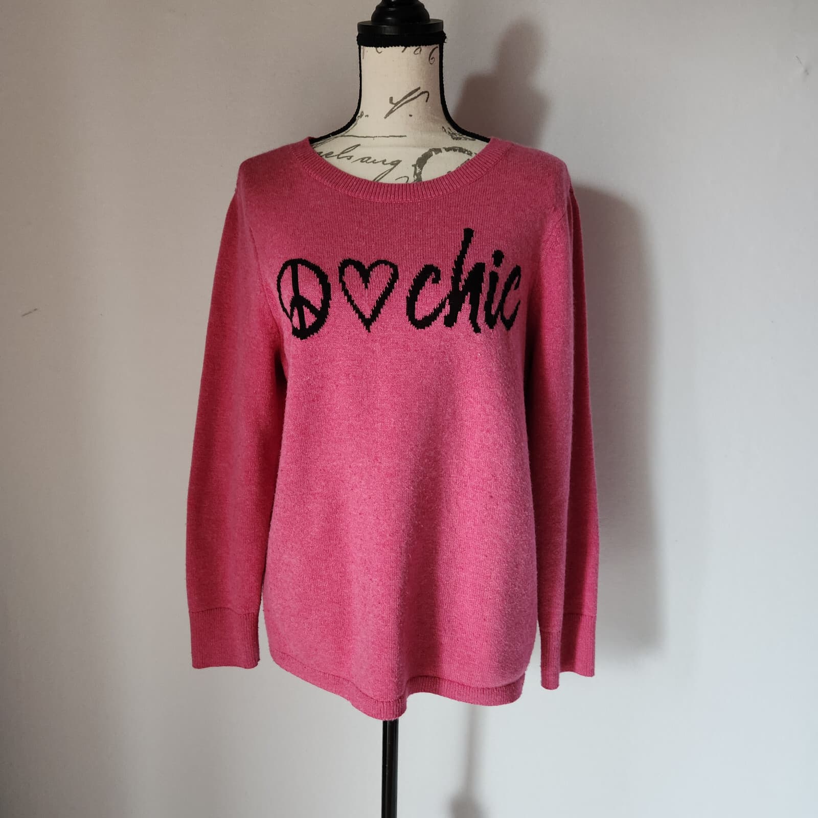 Chico’s Peace Love Chic Crew Neck Sweater Cashmere Wool Blend Pink Women's 2 (L)