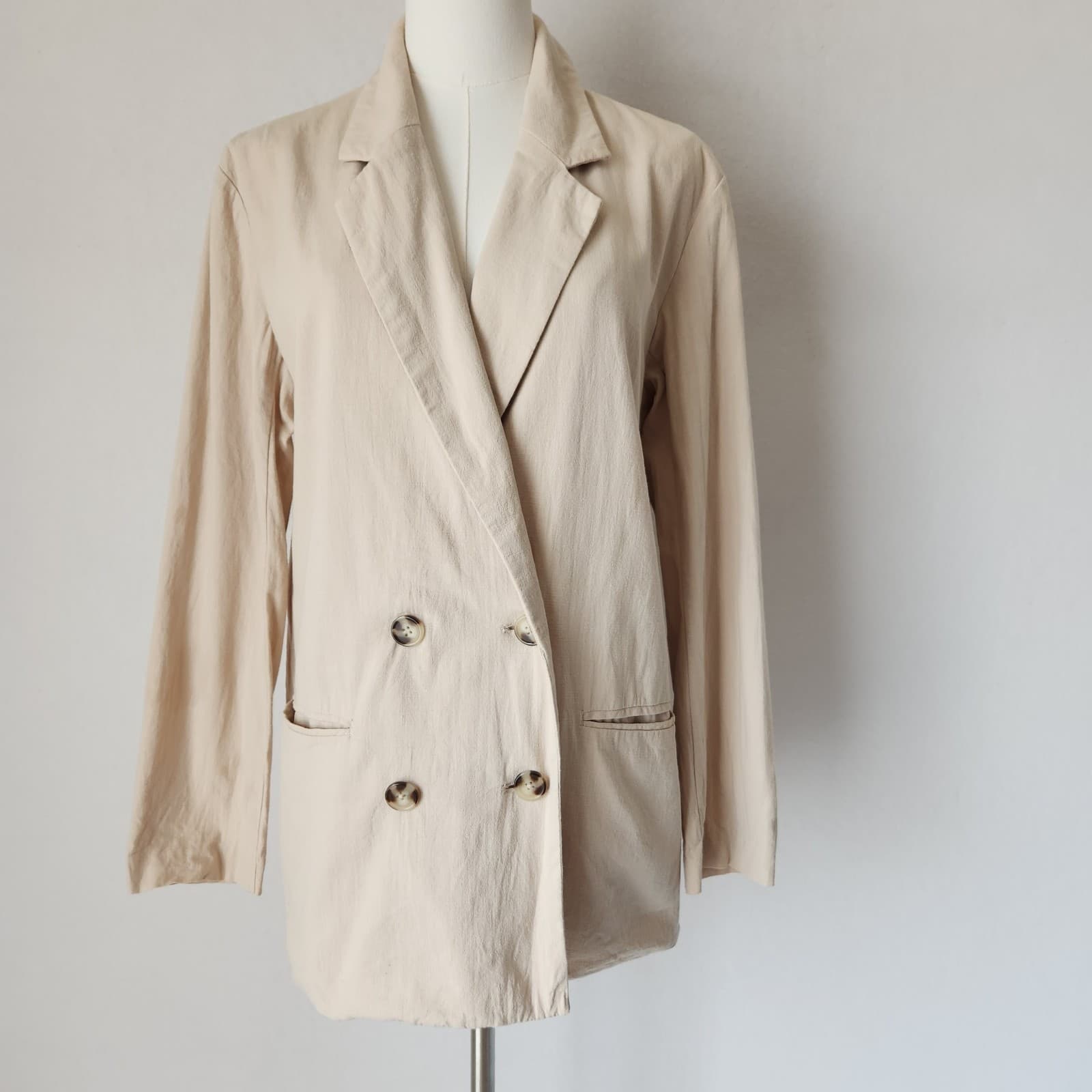 CECIL McBEE Japan Double Breast Blazer Pocket Cotton Blend Beige Women's F