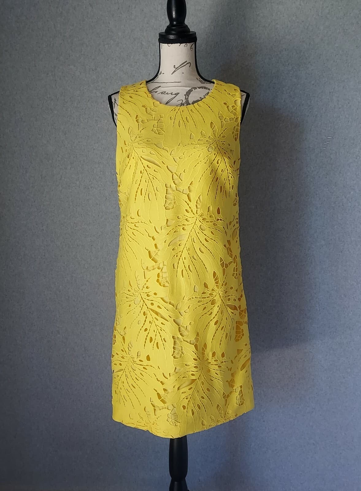 Banana Republic Leaf Lace Mini Tunic Sheath Dress Sleeveless Lined Yellow Sz.10