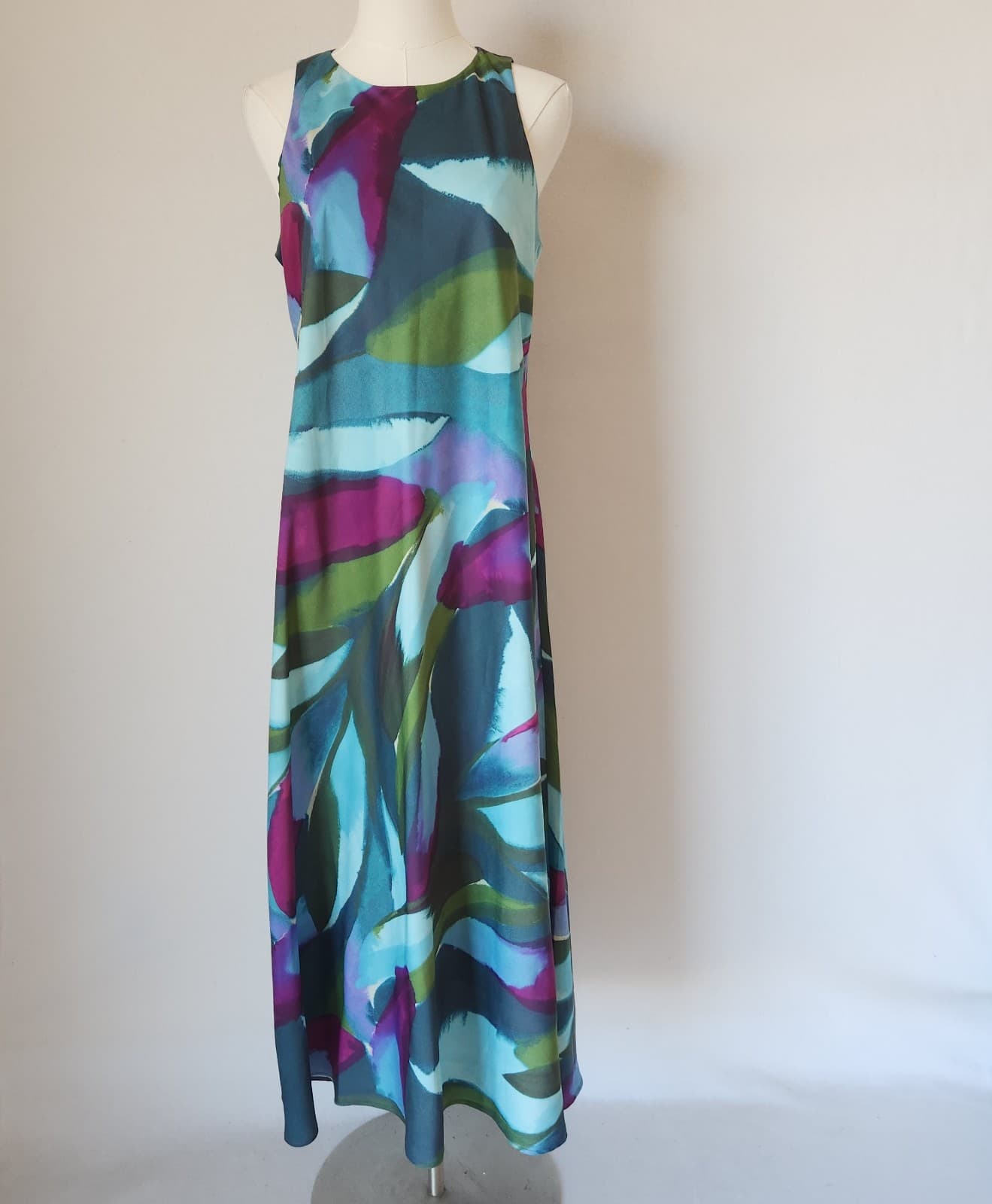 Banana Republic Satin Silky Crepe Midi Shift Dress Sleeveless Teal Peacock Sz.S