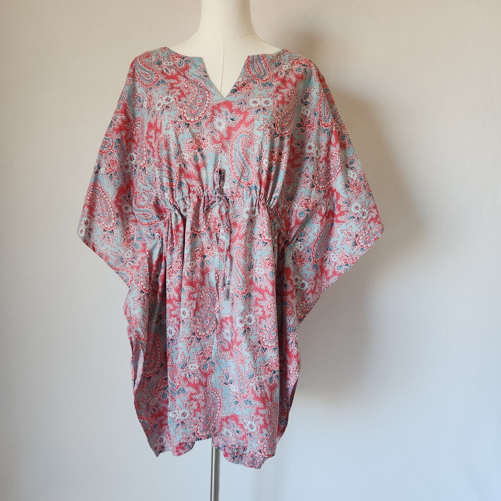 Ralph Lauren Blue Label Paisley Kaftan Kimono Beach Coverup Top Mini Dress Sz.L