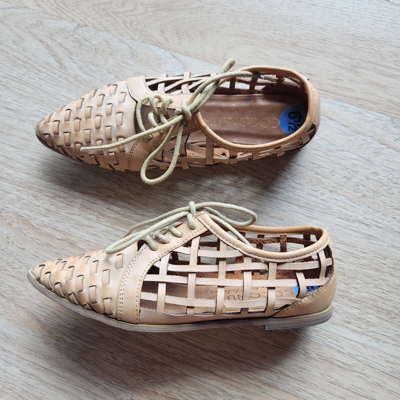 Coconuts By Matisse Gimlet Woven Boho Oxford Sandals Lace Beige Women's US6.5