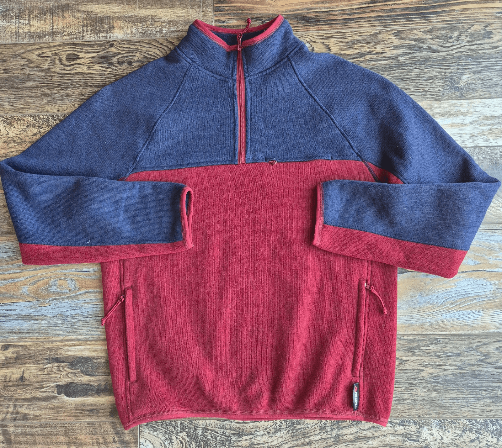 J.Crew Nordic Polartec Fleece 1/4 Zip Sweater Pullover Zip-Pocket Red Blue Men M